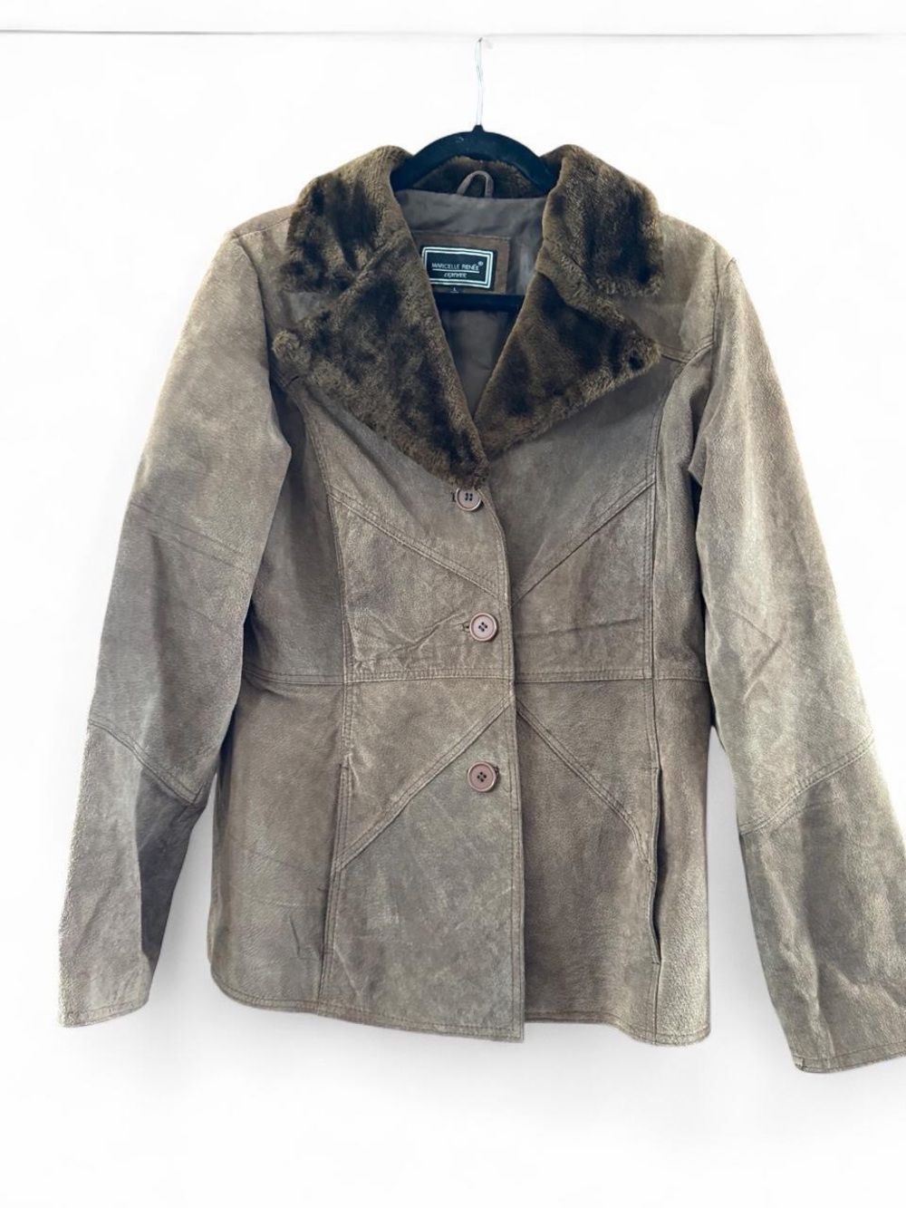 Women's Taupe Suede Faux Fur Collar Jacket